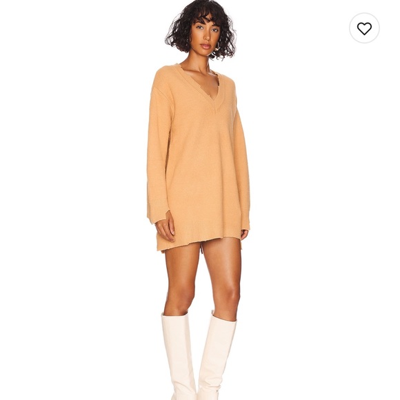 NBD Evie Distressed Mini Sweater Dress in Dark Tan - Picture 3 of 3